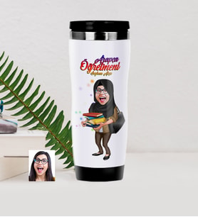BK Gift Kişiye Özel Tesettürlü Bayan Öğretmen Karikatürlü Çelik Termos Bardak - 2