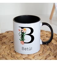Kişiye Özel B Baş Harf ve İsimli Siyah Kupa Bardak
