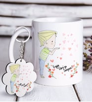 BK Gift Kişiye Özel Sevgililer Günü Beyaz Kupa ve Anahtarlık Hediye Seti-61 (Model 1)
