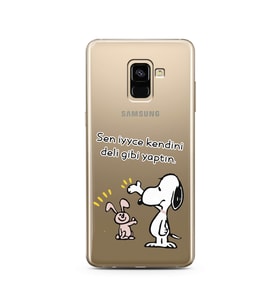 Snoopy Tasarımlı Süper Şeffaf Silikon Telefon Kılıfı Samsung A8 Plus