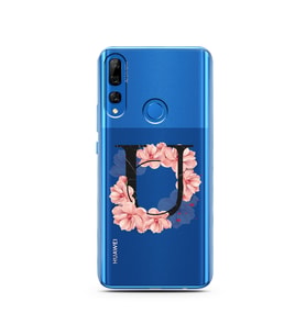 Pembe Çiçekli Harf Tasarım Süper Şeffaf Silikon Telefon Kılıfı Huawei Y9 Prime 2