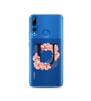 Pembe Çiçekli Harf Tasarım Süper Şeffaf Silikon Telefon Kılıfı Huawei Y9 Prime 2