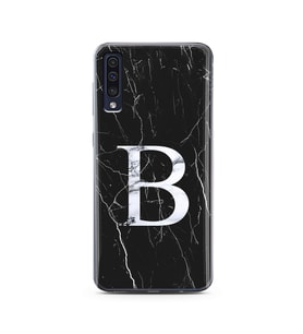 Samsung A50 Siyah Mermer Harf Tasarımlı Telefon Kılıfı B-Harfi 