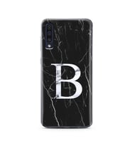 Samsung A50 Siyah Mermer Harf Tasarımlı Telefon Kılıfı B-Harfi 