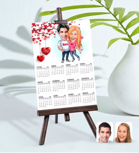 BK Gift Kişiye Özel 15x21 cm Fotoğraf Kartlı Sevgililer Karikatürlü Şövaleli 2024 Takvim -5 (Beyaz)