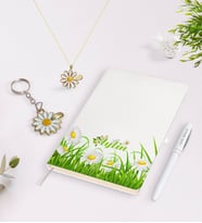 BK Gift Kişiye Özel İsimli Defter Kalem Gold Papatya Kolye ve Anahtarlık Seti-3 (Model 1)