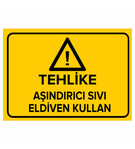MIGNATIS - Tehlike Aşındırıcı Sıvı Eldiven Kullan Levhası - Sac Malzeme 25x35cm