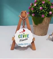 Mesajlı Çevre Mühendisi Tasarımlı Kişiye Özel Çevre Mühendisi Ahşap Anahtarlık