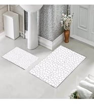 Banyo Halısı Ikili Klozet Takımı Kaymaz Tabanlı (60 xm x 100 cm + 40 cm x 60 cm)  (Beyaz)