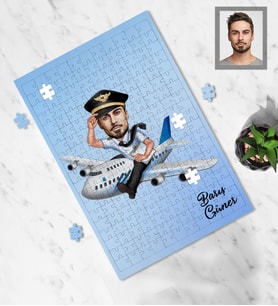 Kişiye Özel Pilot Karikatürlü A4 99 Parça Puzzle Bay-5