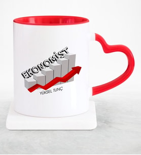 BK Gift Kişiye Özel Mesleki Ekonomist Kırmızı Kalpli Kupa Bardak  2