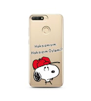 Snoopy Tasarımlı Süper Şeffaf Silikon Telefon Kılıfı Huawei Y6 Prime 2018
