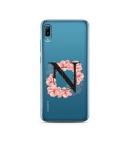 Pembe Çiçekli Harf Tasarım Süper Şeffaf Silikon Telefon Kılıfı Huawei Y6 2019 N-