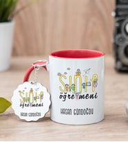 Sınıf Öğretmeni Kırmızı Kupa Bardak Ve Anahtarlık Set