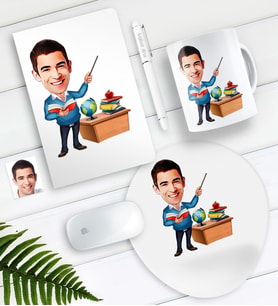 BK Gift Kişiye Özel Bay Öğretmen Karikatürlü Defter Kalem Kupa Mouse Pad Seti-5 (Model 1)