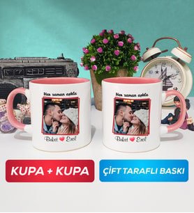 İkili Sevgiliye Sevgililer Günü Hediyesi 9 Kupa Bardak Pembe