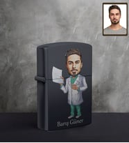 Kişiye Özel Doktor Karikatürlü UV Baskılı Siyah Benzinli Çakmak Bay-8