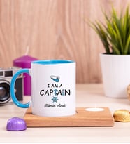 Kaptan Ahşap Altlıklı Mumlu Mavi Kupa Bardak