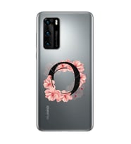 Pembe Çiçekli Harf Tasarım Süper Şeffaf Silikon Telefon Kılıfı Huawei P40 O-Harf