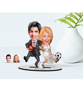 BK Gift Kişiye Özel Sevgililer Karikatürlü Ahşap Biblo Model-15 (Beyaz)