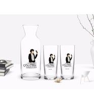 BK Gift Kişiye Özel Renkli Baskılı Çünkü Sen Çölüme Yağmur Oldun Tasarımlı İkili Rakı Bardağı ve Karaf Hediye Seti-2 (Model 1)