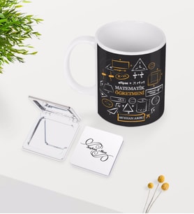 BK Gift Kişiye Özel Matematik Öğretmeni Beyaz Kupa Ayna Seti-10 (Model 1)