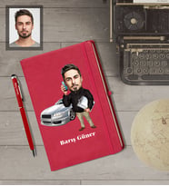 Kişiye Özel Patron Karikatürlü  Kırmızı Defter Kalem Hediye Seti Bay-20