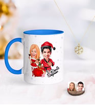 BK Gift Kişiye Özel Yeni Yıl Sevgililer Karikatürlü Mavi Kupa ve Kar Tanesi Kolye-5 (Model 1)