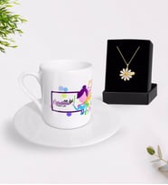 BK Gift Kişiye Özel En İyi Öğretmen Türk Kahvesi Fincanı ve İsimli Papatya Kolye Hediye Seti-2 (Model 1)