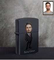 Kişiye Özel İş Adamı Karikatürlü UV Baskılı Siyah Benzinli Çakmak Bay-6