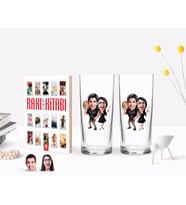 BK Gift Kişiye Özel Renkli Baskılı Sevgililer Karikatürlü İkili Rakı Bardağı ve Rakı Cep Kitabı Hediye Seti-18 (Model 1)