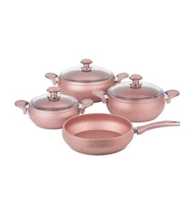 Özkent 7 Parça Yeni Model Granit Güveç Tencere Seti (Rose)