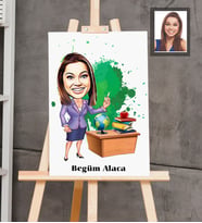 Kişiye Özel Öğretmen Karikatürlü  Ahşap Tablo 30x47 Bayan-3