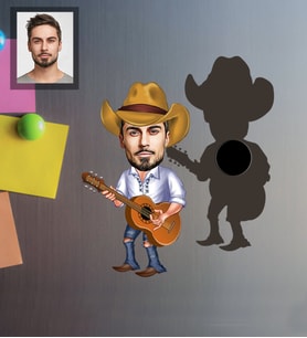 Kişiye Özel Gitarist Karikatürlü Ahşap Magnet Bay-1