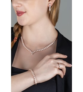 Gümüş Zirkon Taşlı Abiye Tasarım Set (Rose)