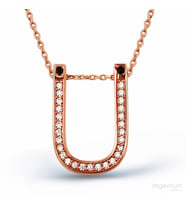 Zirkon Taşlı Gümüş Ü Harfi Kolye - N091401 (Rose)