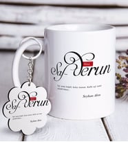 BK Gift Kişiye Özel Mânâ Safderun Beyaz Kupa ve Anahtarlık Hediye Seti (Model 1)