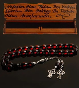 Kişiye Özel Hafli  Sürmeli Kırmızı Toz Kehribar Tesbih