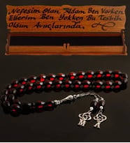 Kişiye Özel Hafli  Sürmeli Kırmızı Toz Kehribar Tesbih
