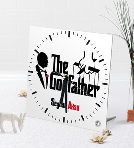 BK Gift Kişiye Özel The Godfather Masaüstü Kare Cam Saat (Beyaz)