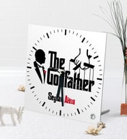 BK Gift Kişiye Özel The Godfather Masaüstü Kare Cam Saat (Beyaz)