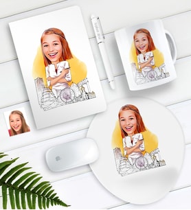 BK Gift Kişiye Özel Kadın Mimar Karikatürlü Defter Kalem Kupa Mouse Pad Seti (Model 1)