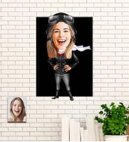 Kişiye Özel Kadın Pilot Karikatür Ahşap Tablo