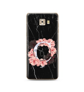 Mermer Çiçekli Harf Tasarım Süper Şeffaf Silikon Telefon Kılıfı Samsung C7 Pro  