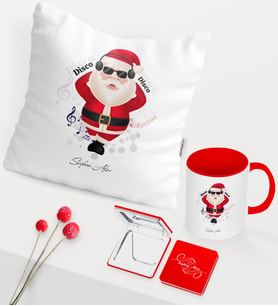 BK Gift Kişiye Özel Yılbaşı Noel Baba Temalı Kırmızı Kupa Ayna Yastık Seti - 1