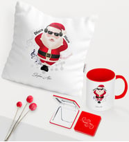 BK Gift Kişiye Özel Yılbaşı Noel Baba Temalı Kırmızı Kupa Ayna Yastık Seti - 1
