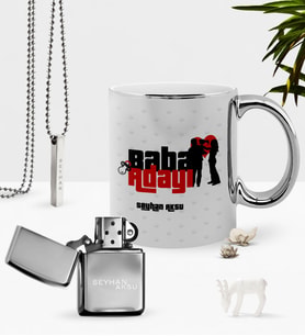 BK Gift Kişiye Özel Baba Adayı Krom Kupa Benzinli Çakmak Kolye Seti-2 (Model 1)