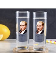 BK Gift Kişiye Özel Renkli Baskılı Atatürk Temalı İkili Vodka Bardağı-12 (Beyaz)