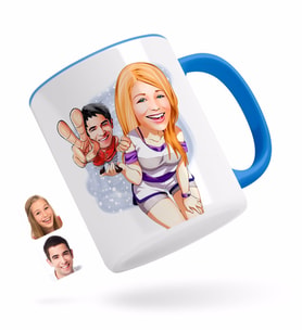 BK Gift Kişiye Özel Sevgililer Karikatürlü Mavi Kupa Bardak-30