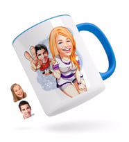 BK Gift Kişiye Özel Sevgililer Karikatürlü Mavi Kupa Bardak-30